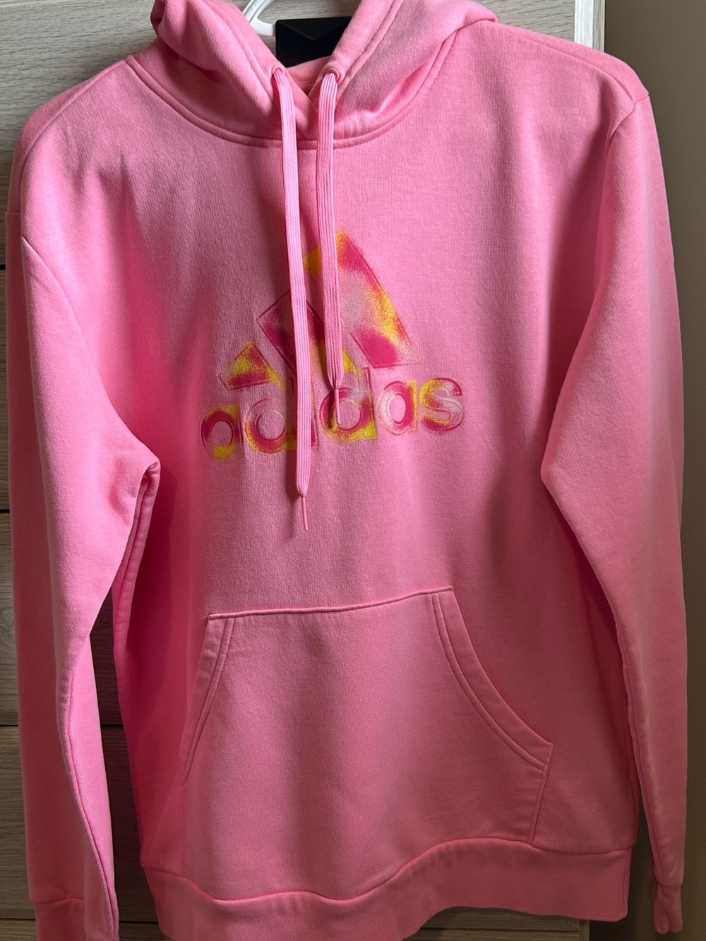 adidas Pink Hoodie with Yellow-Accent Logo